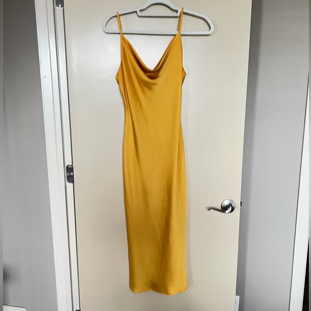 Gold cowl neck slip dress